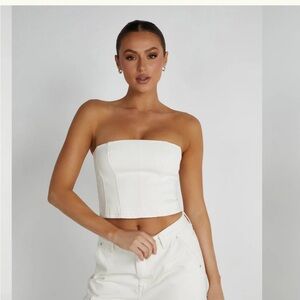 Off white denim tube top zip up